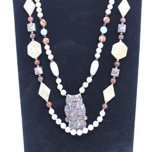 2 - Jasper stone beaded necklaces. Jasper Owl